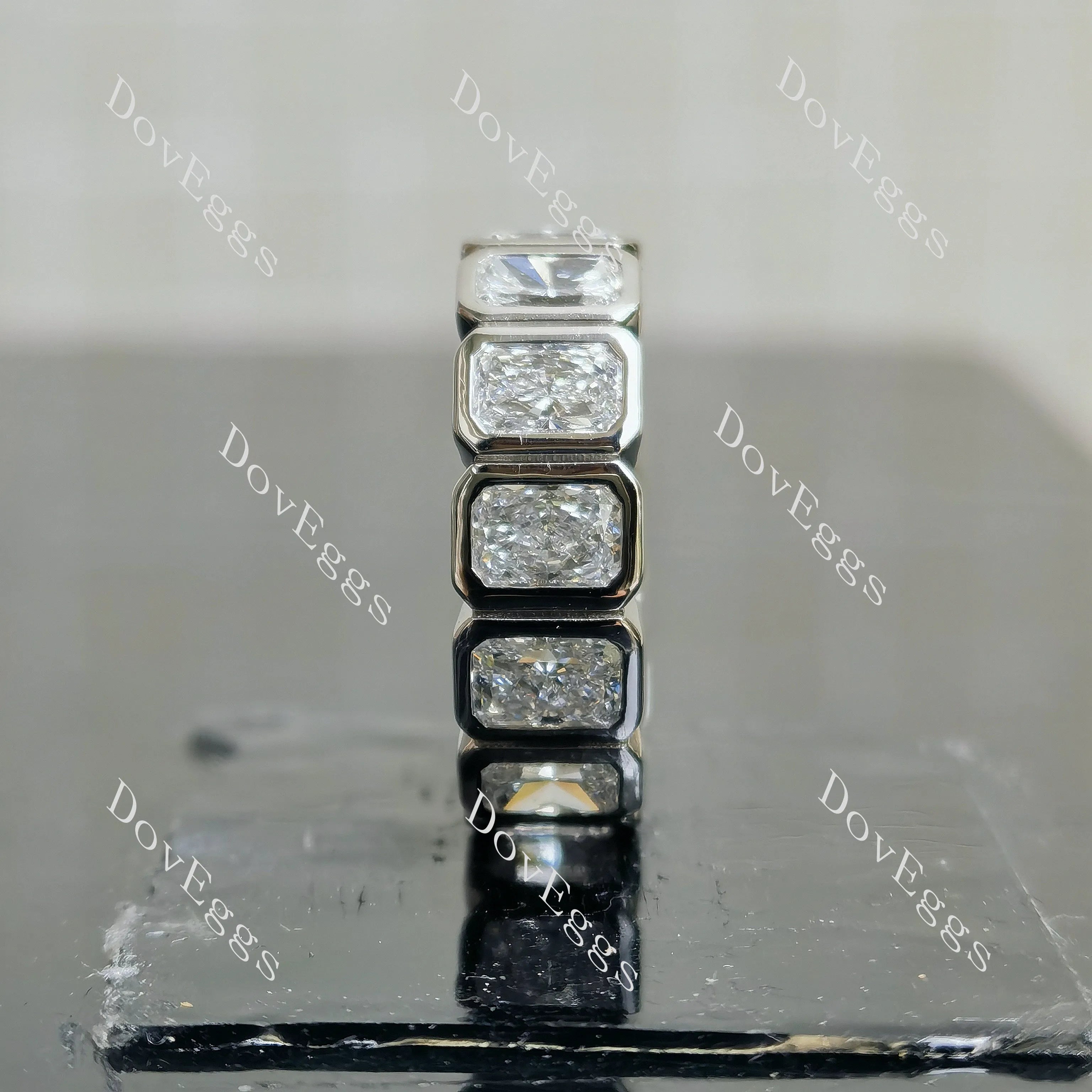 Radiant full eternity bezel moissanite/lab grown diamond accents wedding band-6.4mm band width| DovEggs