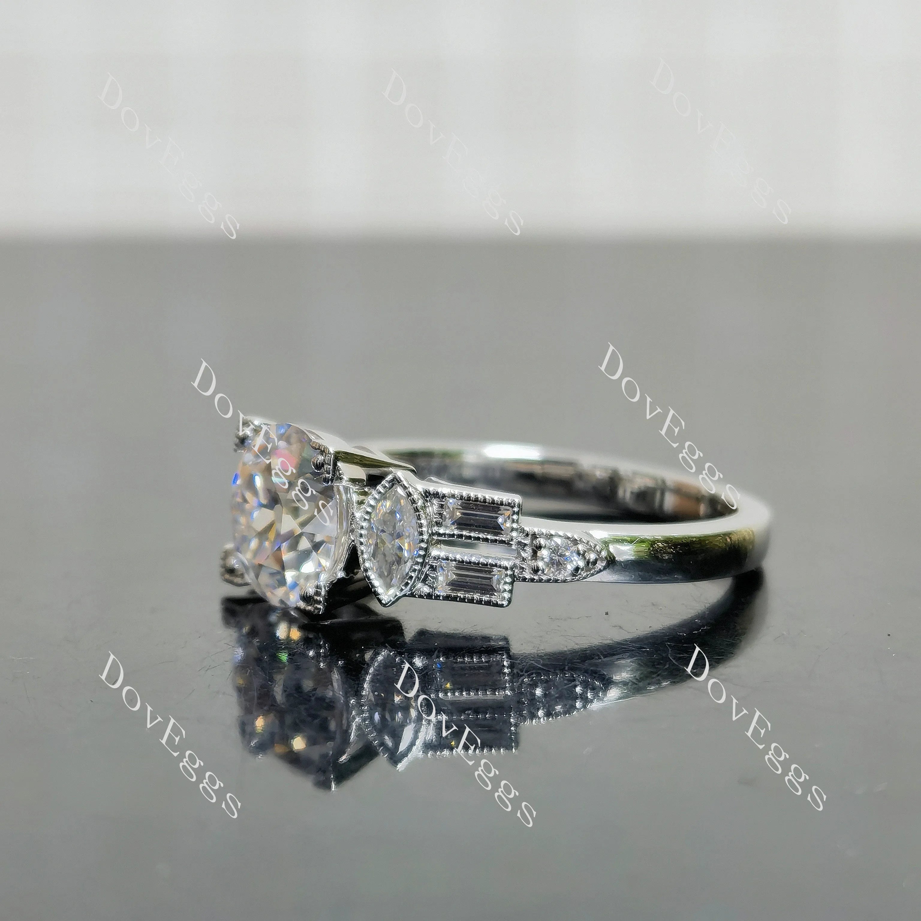 Round vintage delicate side stones moissanite engagement ring| DovEggs