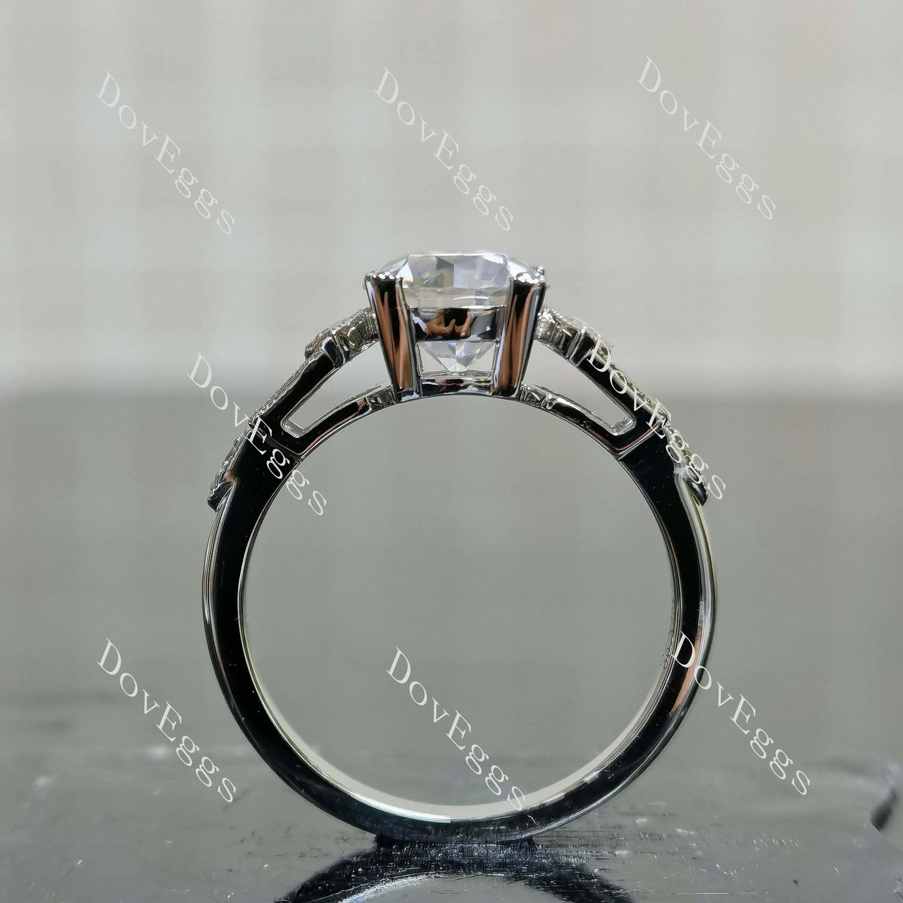 Round vintage delicate side stones moissanite engagement ring| DovEggs