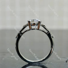 Round vintage delicate side stones moissanite engagement ring| DovEggs
