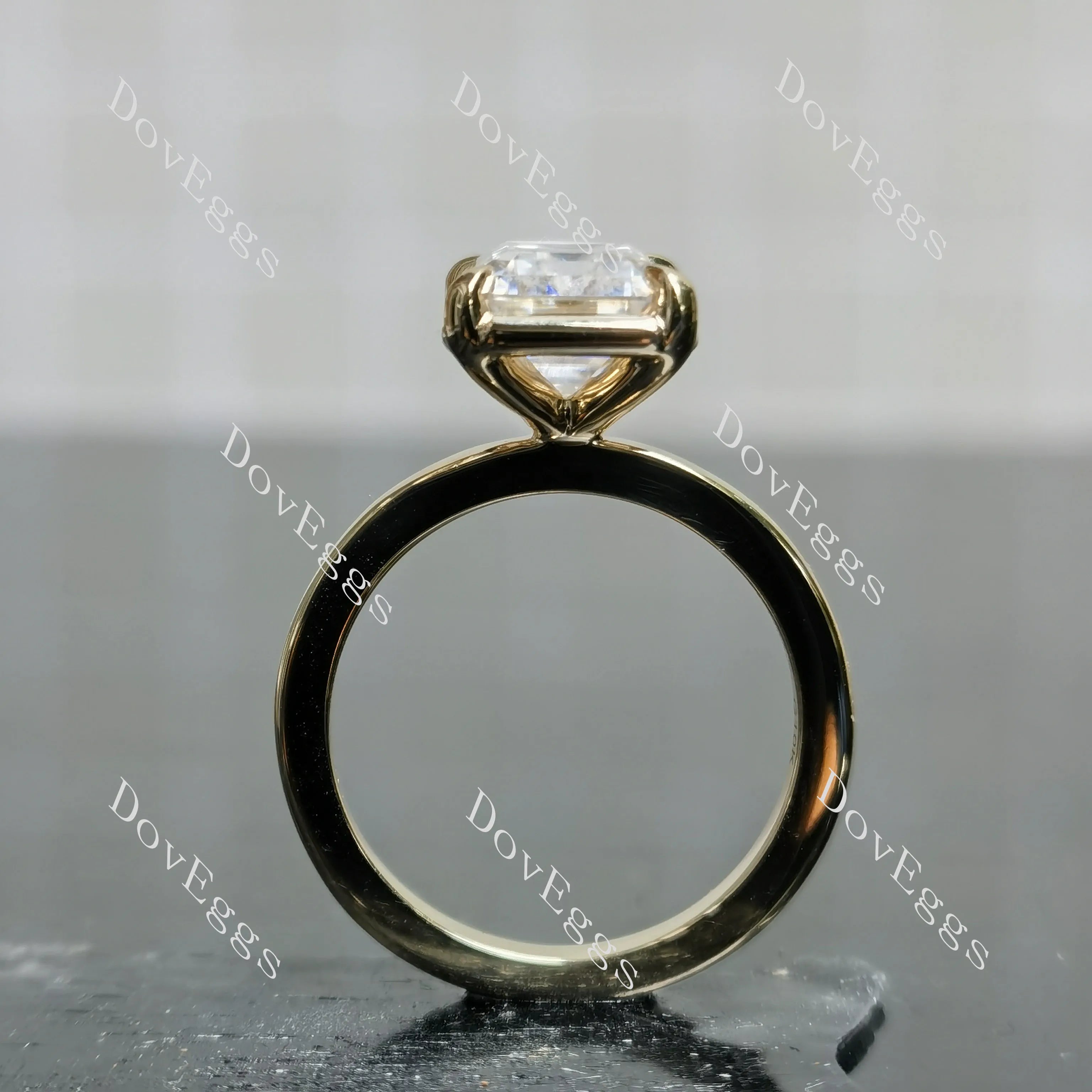 Emerald solitaire bezel moissanite engagement ring| DovEggs