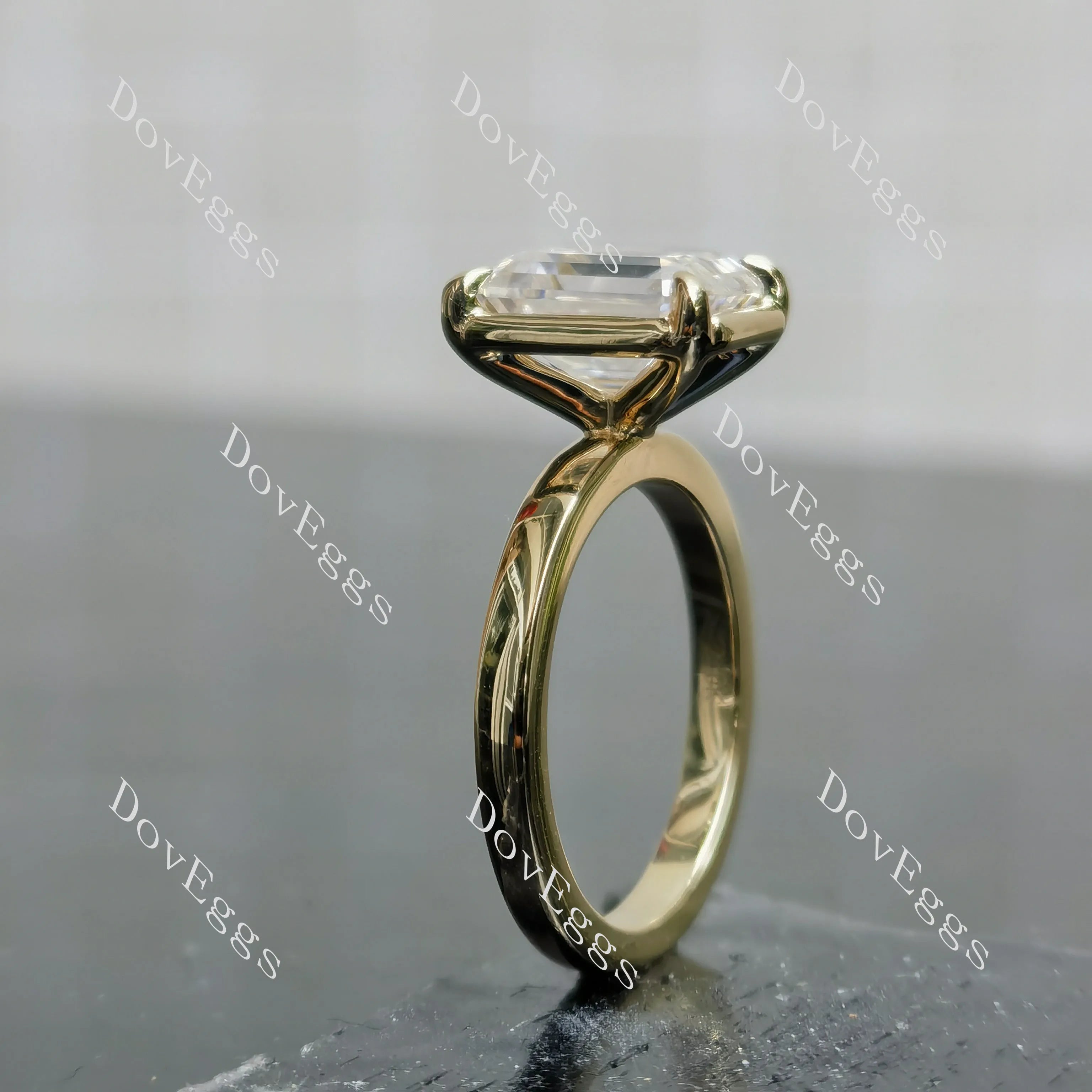Emerald solitaire bezel moissanite engagement ring| DovEggs