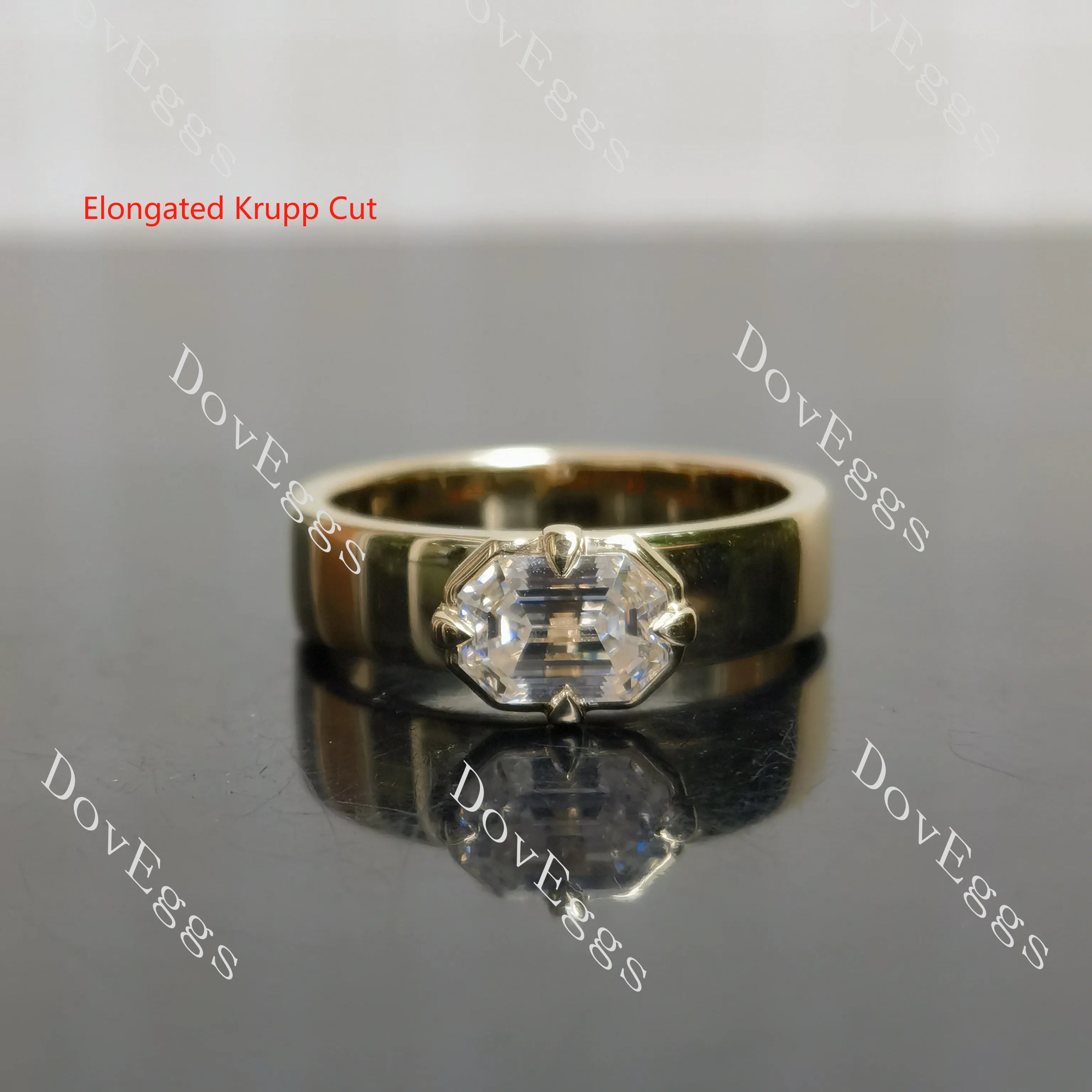 Emerald solitaire bezel moissanite engagement ring| DovEggs