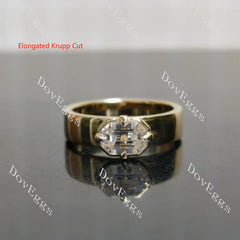 Emerald solitaire bezel moissanite engagement ring| DovEggs