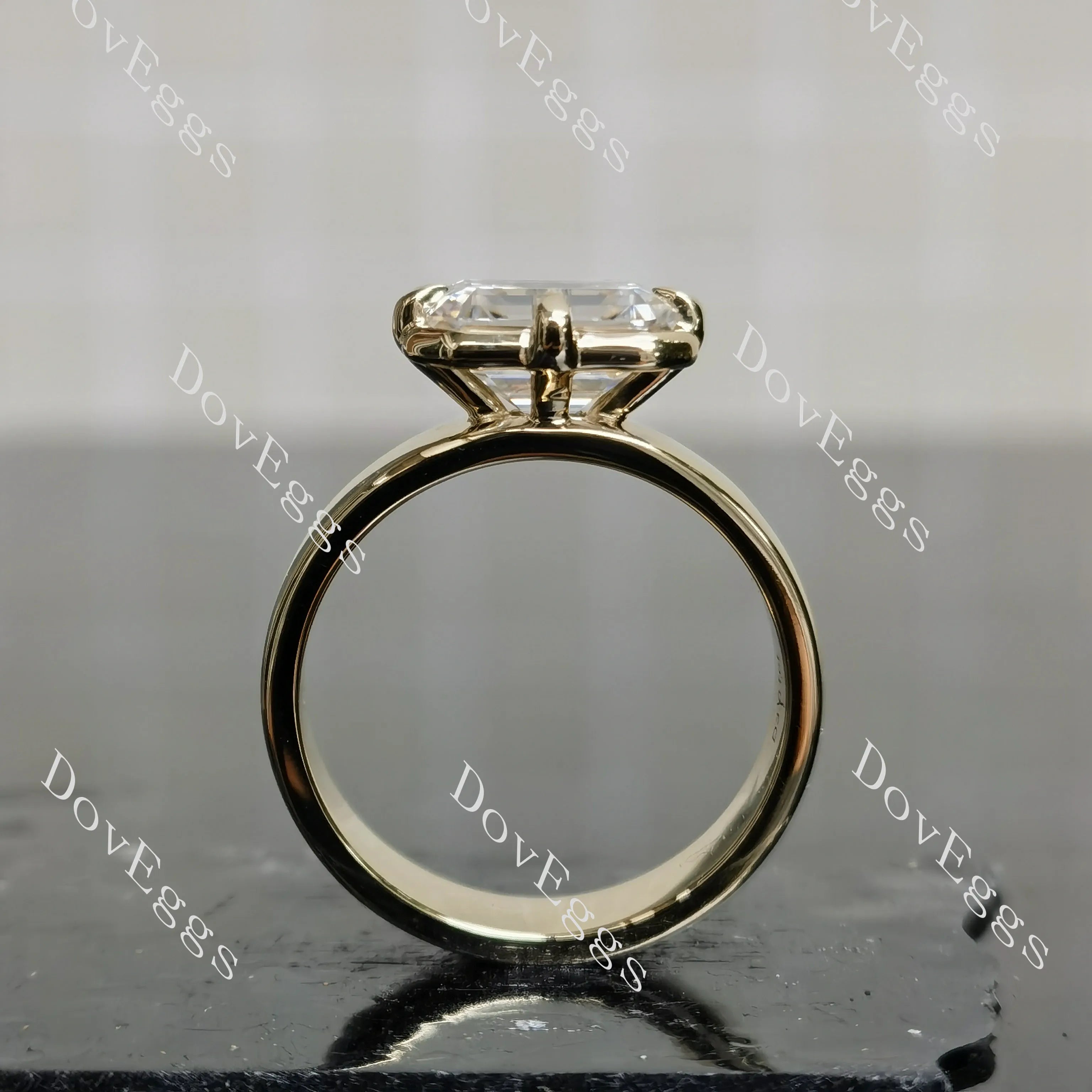 Emerald solitaire bezel moissanite engagement ring| DovEggs