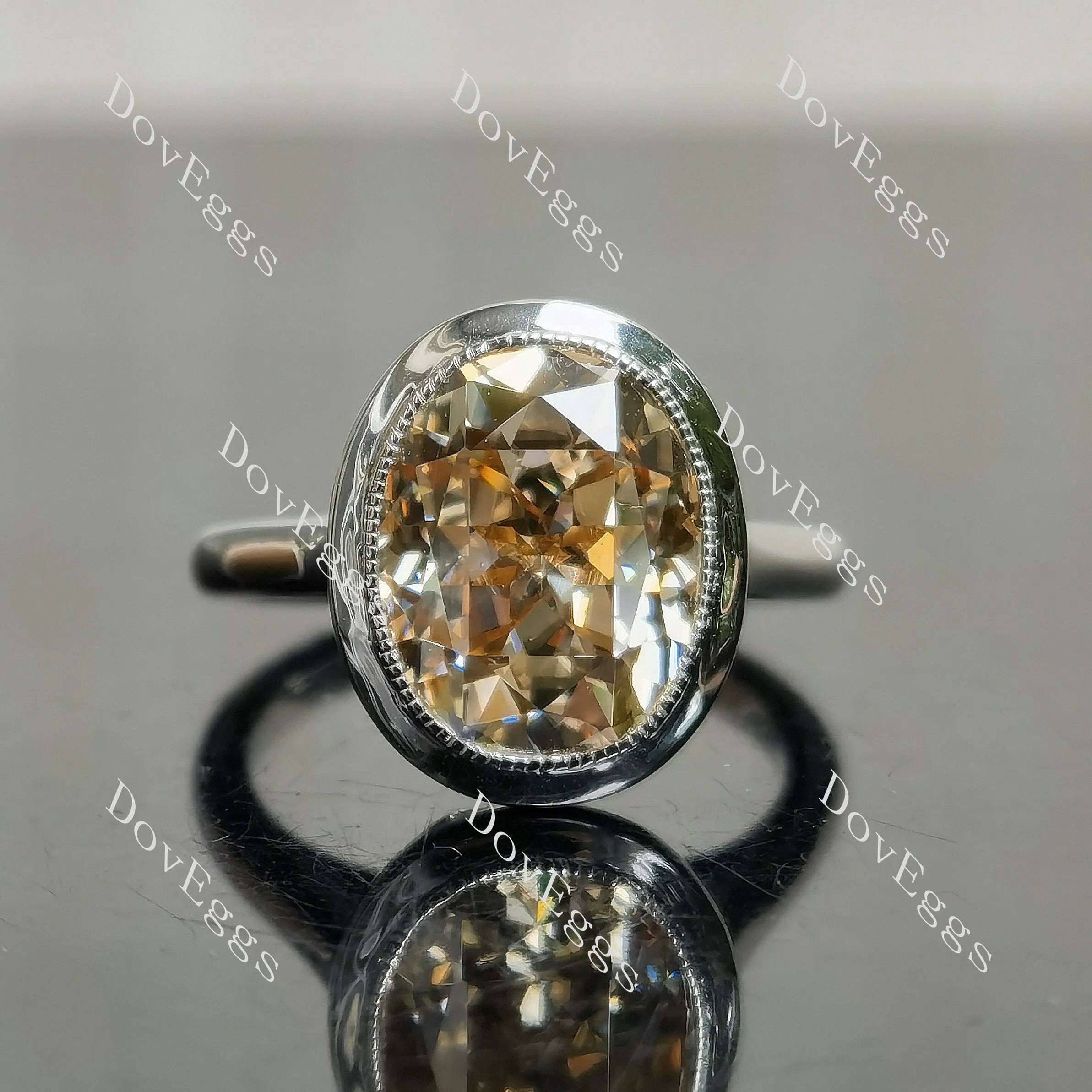 Oval bezel solitaire colored moissanite engagement ring| DovEggs