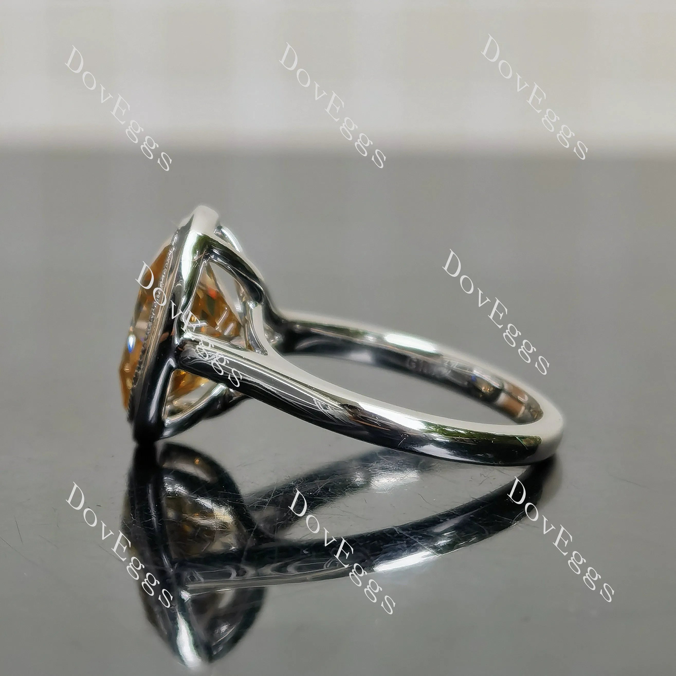 Oval bezel solitaire colored moissanite engagement ring| DovEggs
