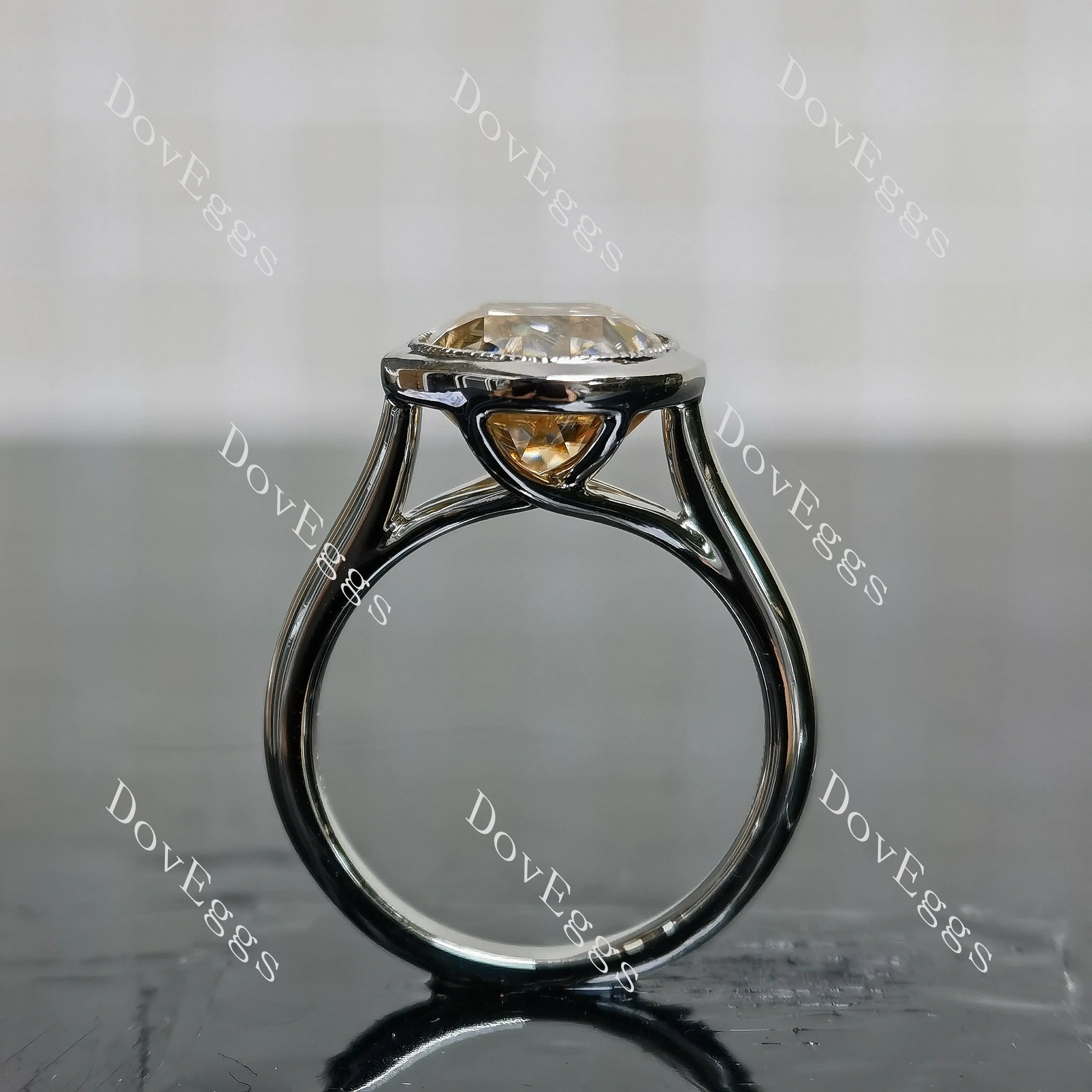 Oval bezel solitaire colored moissanite engagement ring| DovEggs