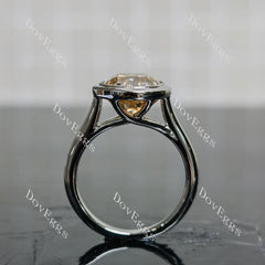 Oval bezel solitaire colored moissanite engagement ring| DovEggs