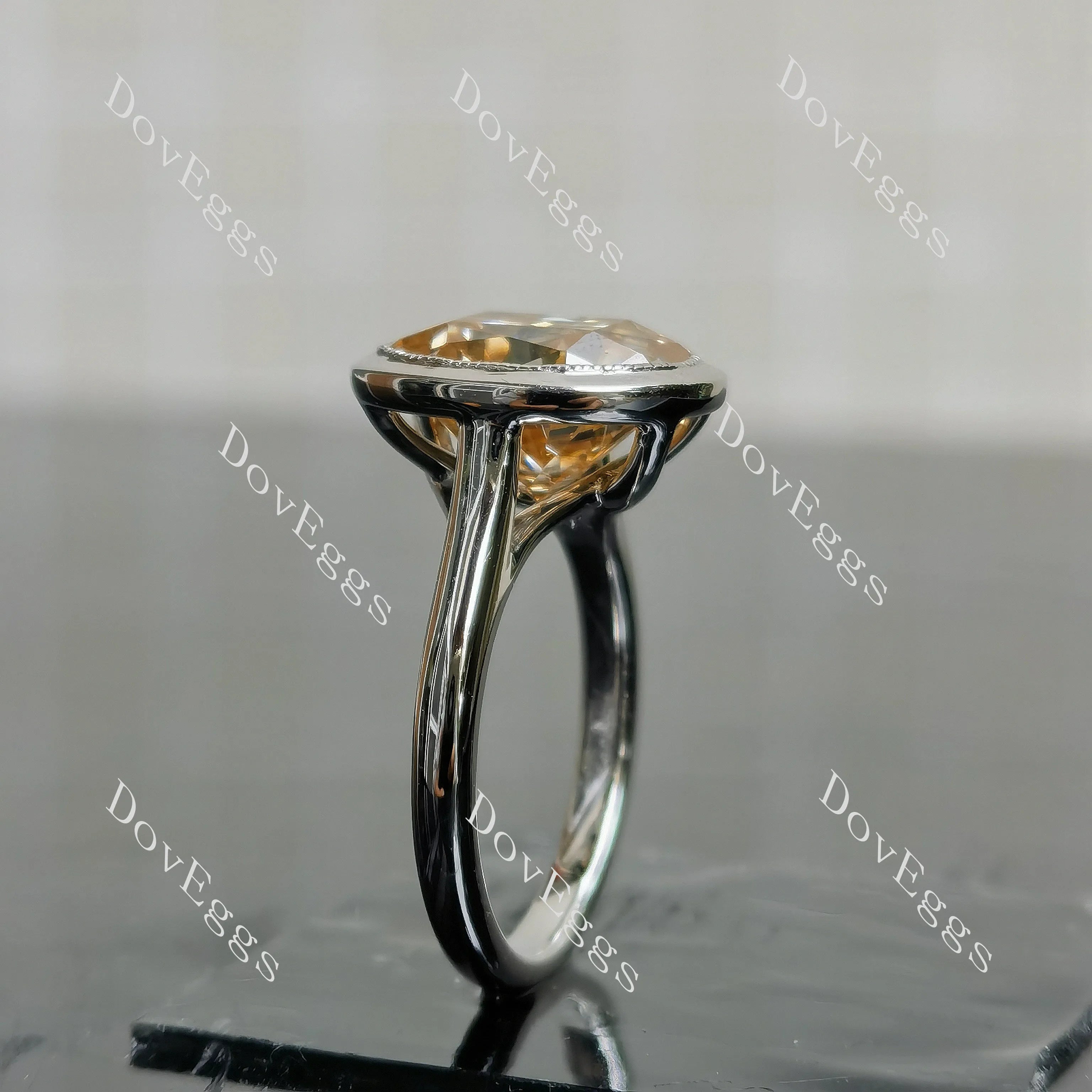 Oval bezel solitaire colored moissanite engagement ring| DovEggs