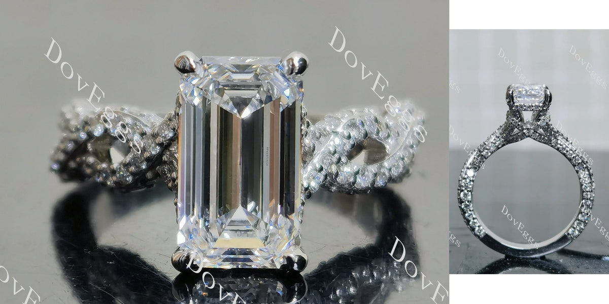 Emerald split shanks pave moissanite engagement ring| DovEggs