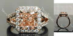Doveggs Radiant Halo Split Shanks Fancy Vivid Pink Lab Grown Diamond Engagement Ring