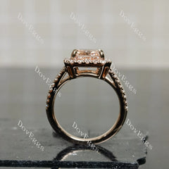 Radiant halo split shanks moissanite engagement ring| DovEggs