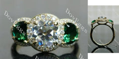 Round halo three stones moissanite engagement ring| DovEggs