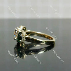 Round halo three stones moissanite engagement ring| DovEggs