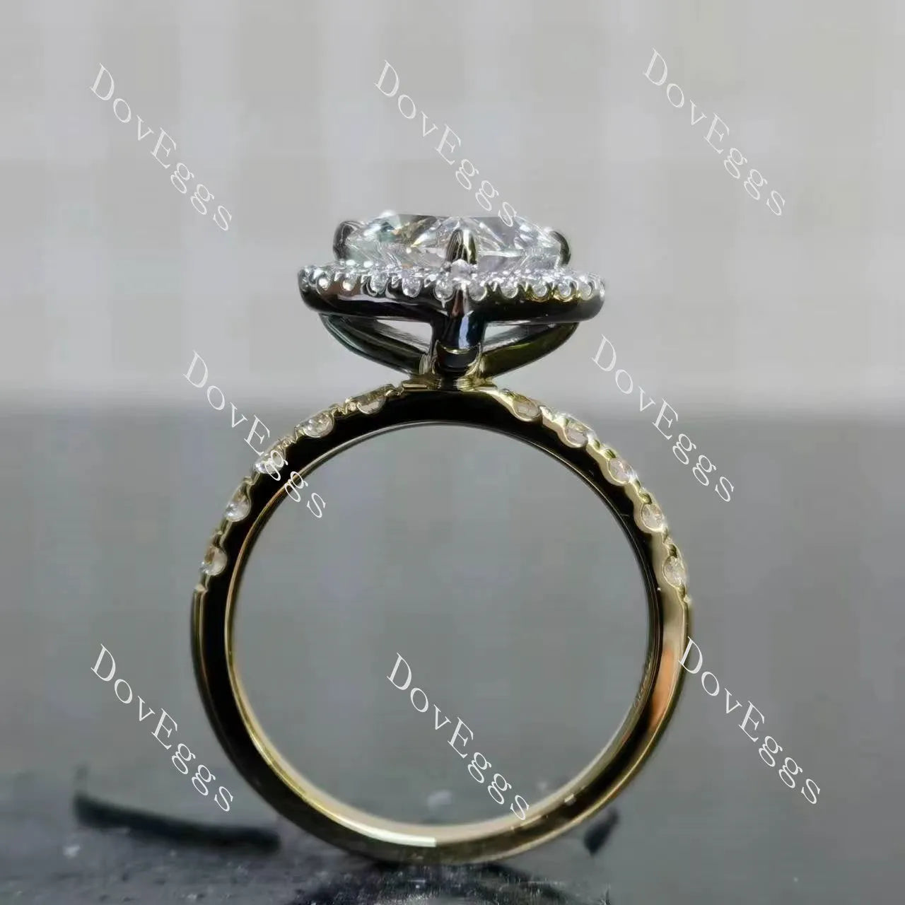 Julie’s-Heart halo half eternity moissanite engagement ring| DovEggs