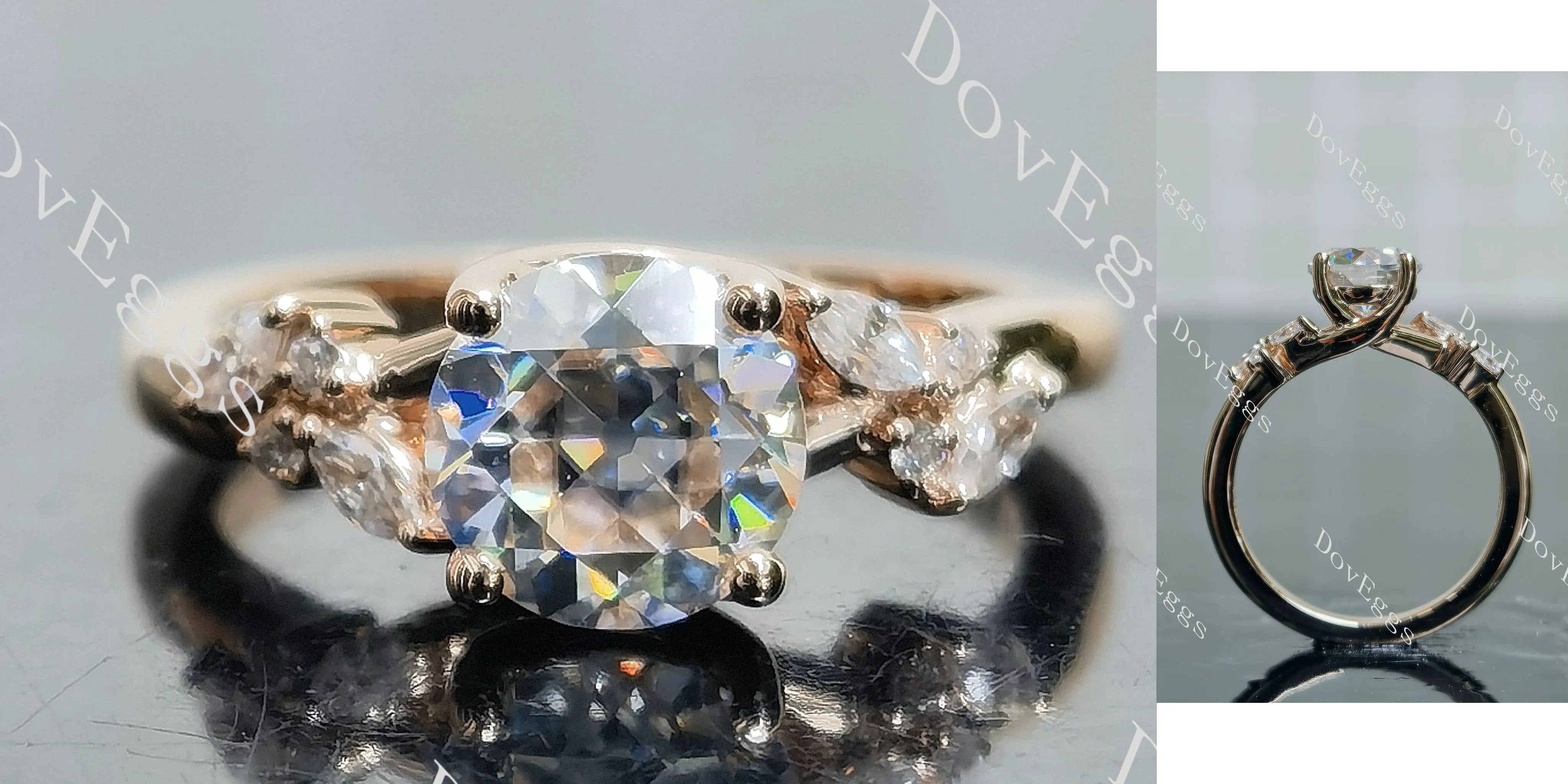 Round side stones moissanite engagement ring| DovEggs