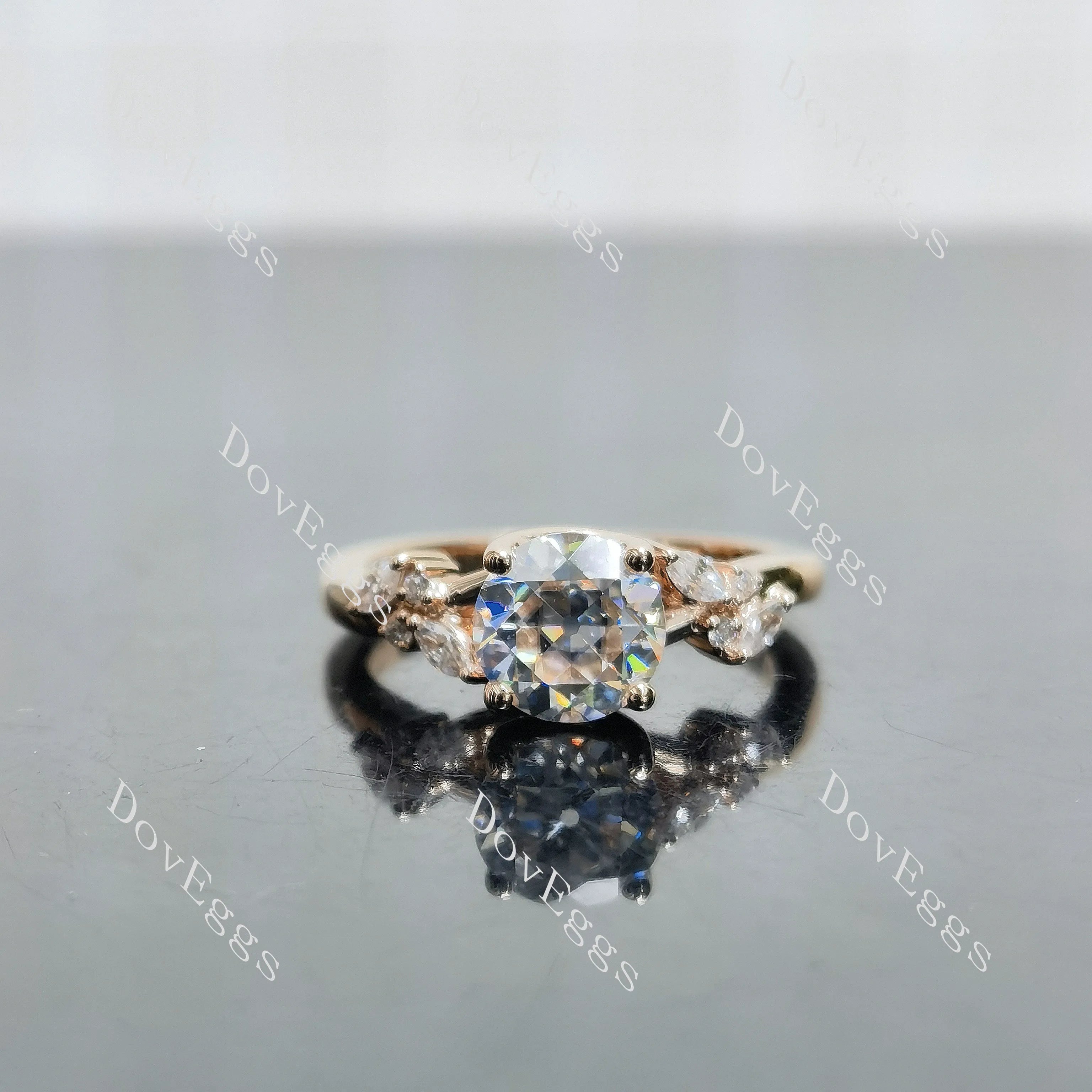 Round side stones moissanite engagement ring| DovEggs