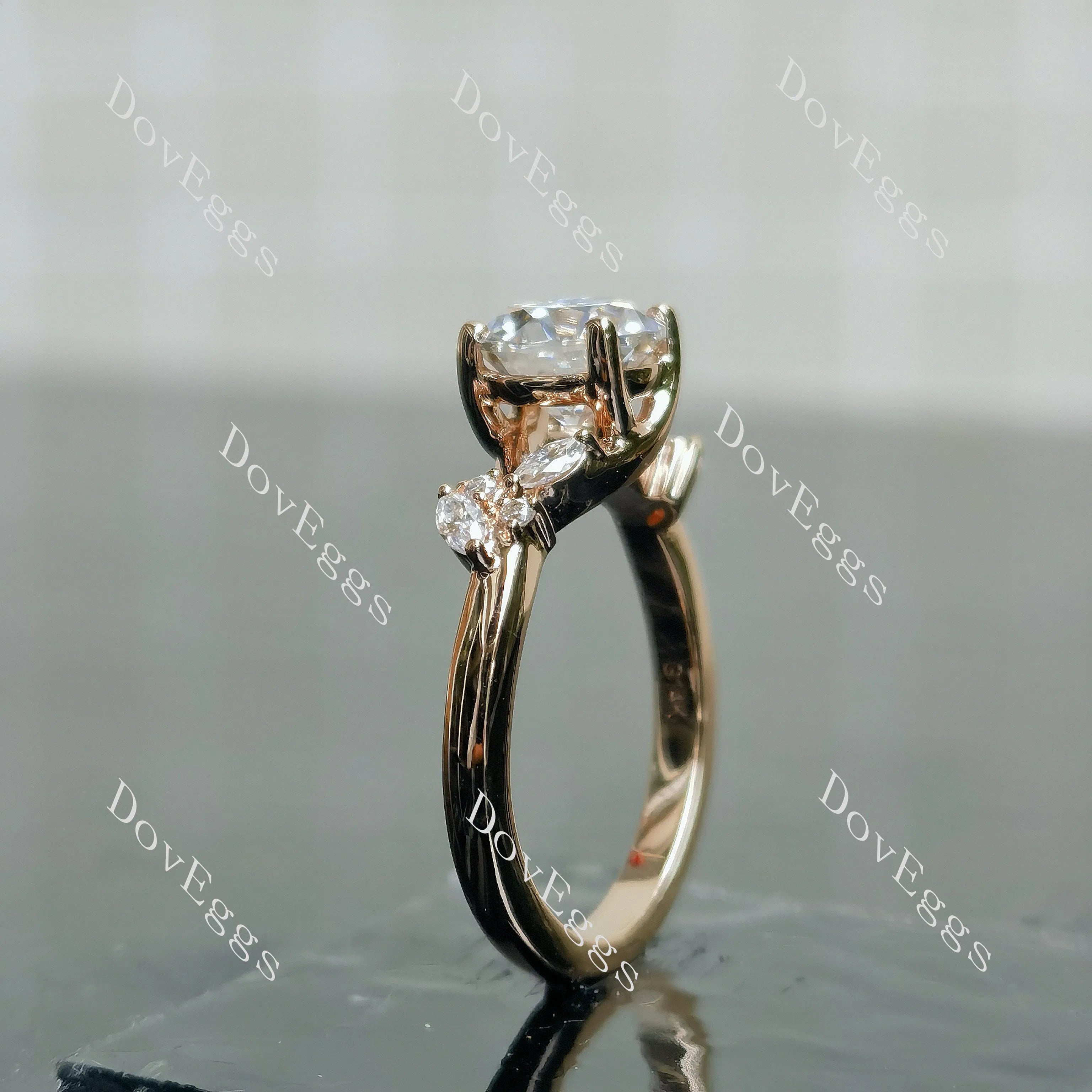 Round side stones moissanite engagement ring| DovEggs
