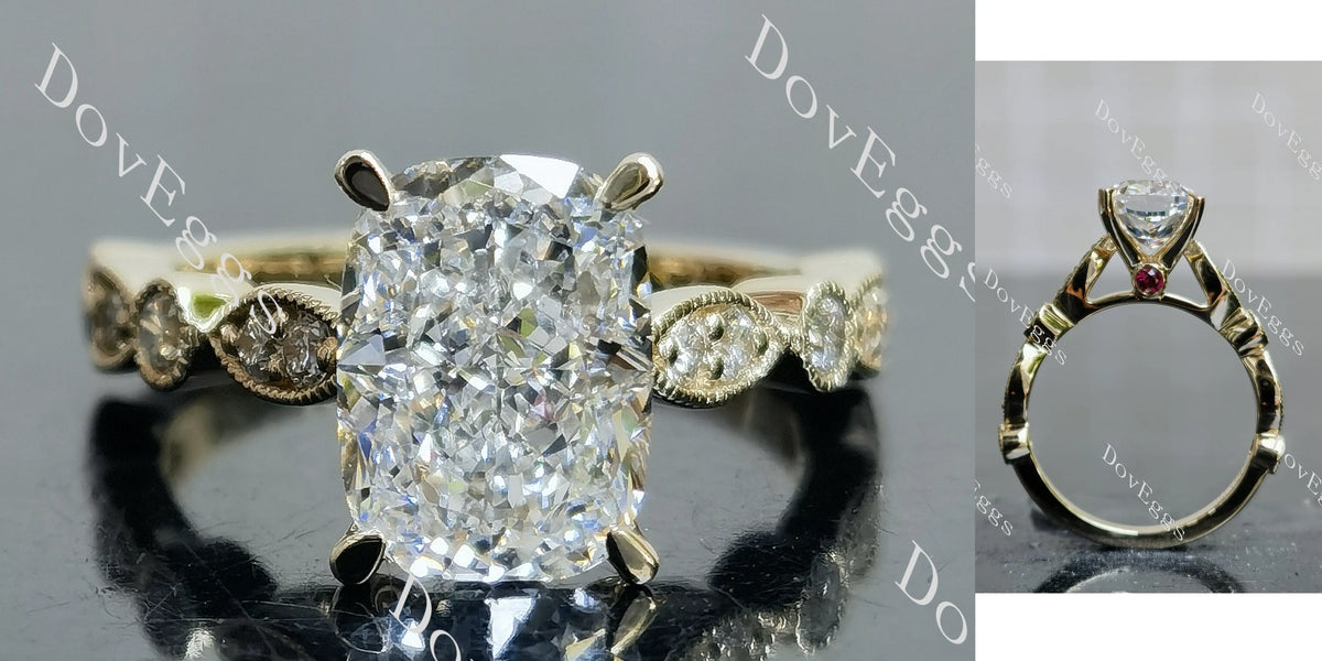 Cushion side stones moissanite engagement ring| DovEggs