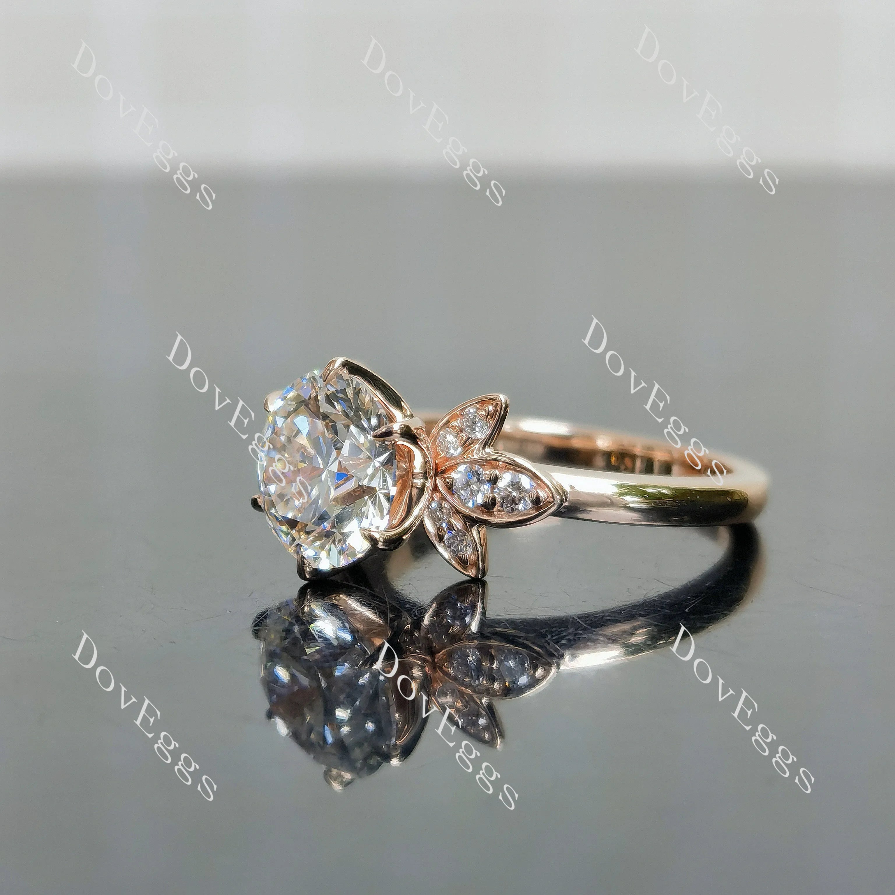 Round floral art deco moissanite engagement ring| DovEggs