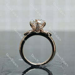 Round floral art deco moissanite engagement ring| DovEggs