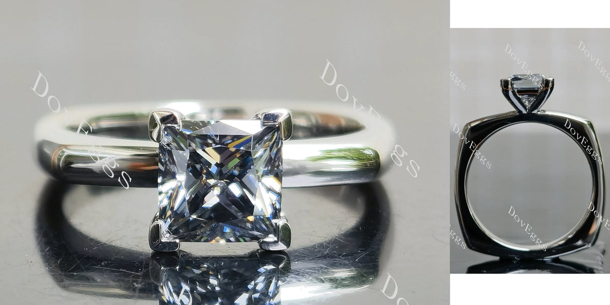 Princess solitaire stardust grey moissanite engagement ring| DovEggs