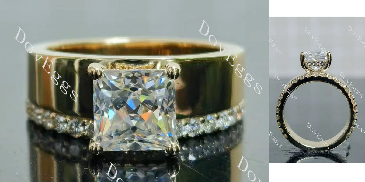 Princess pave moissanite additional stone band engagement ring| DovEggs