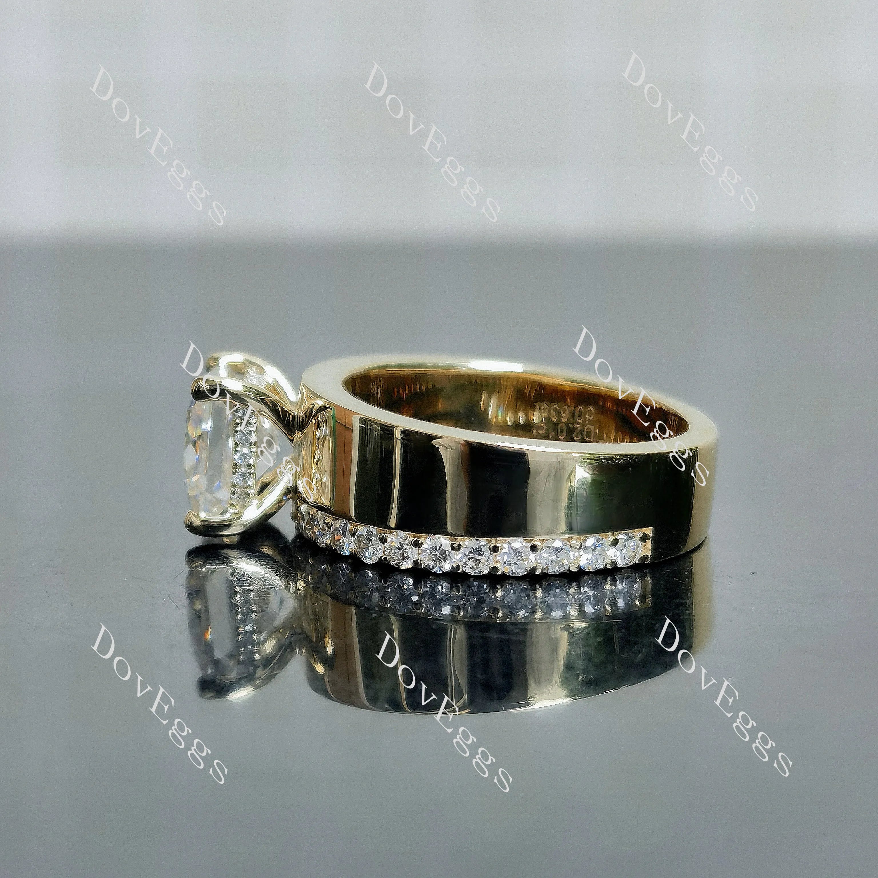 Princess pave moissanite additional stone band engagement ring| DovEggs