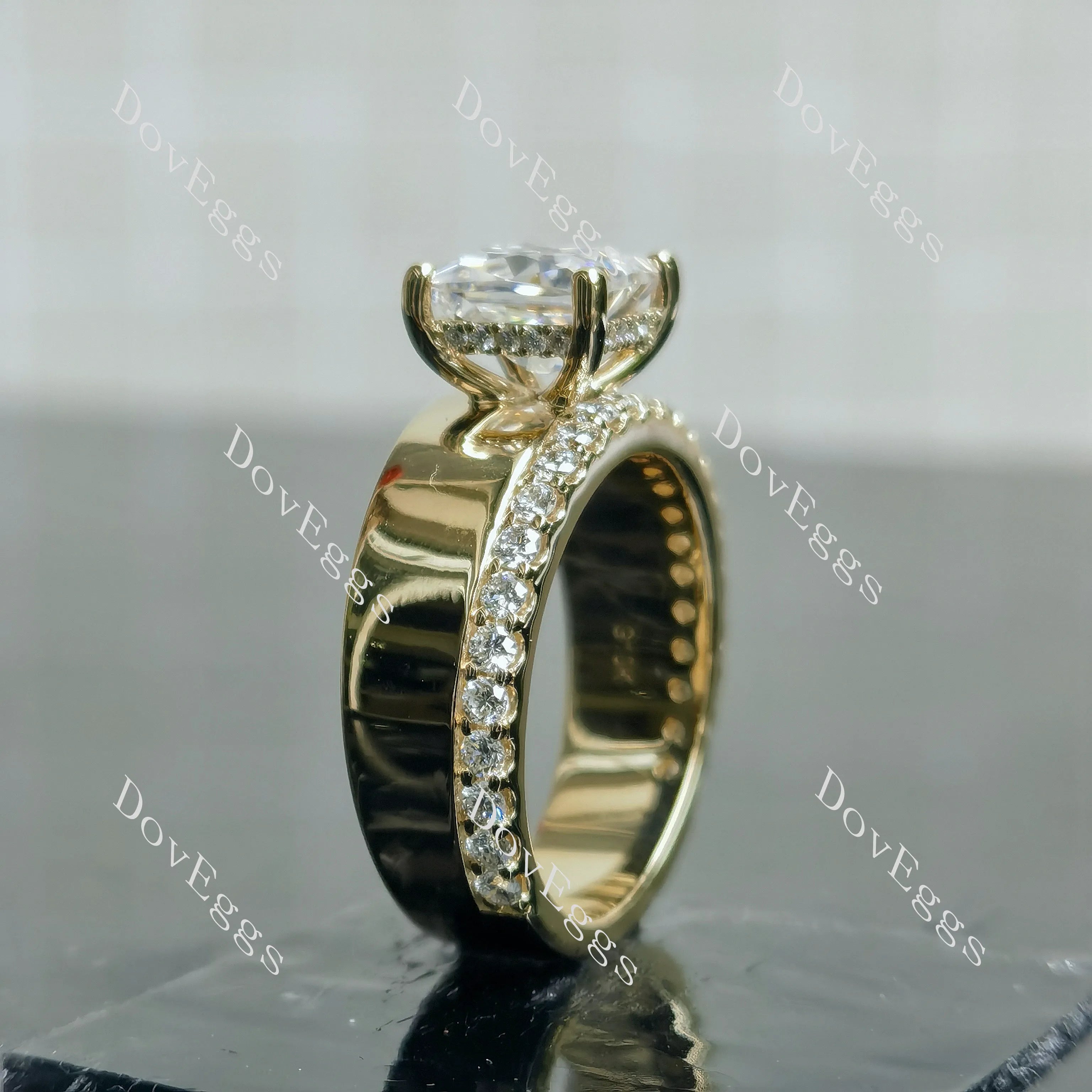 Princess pave moissanite additional stone band engagement ring| DovEggs