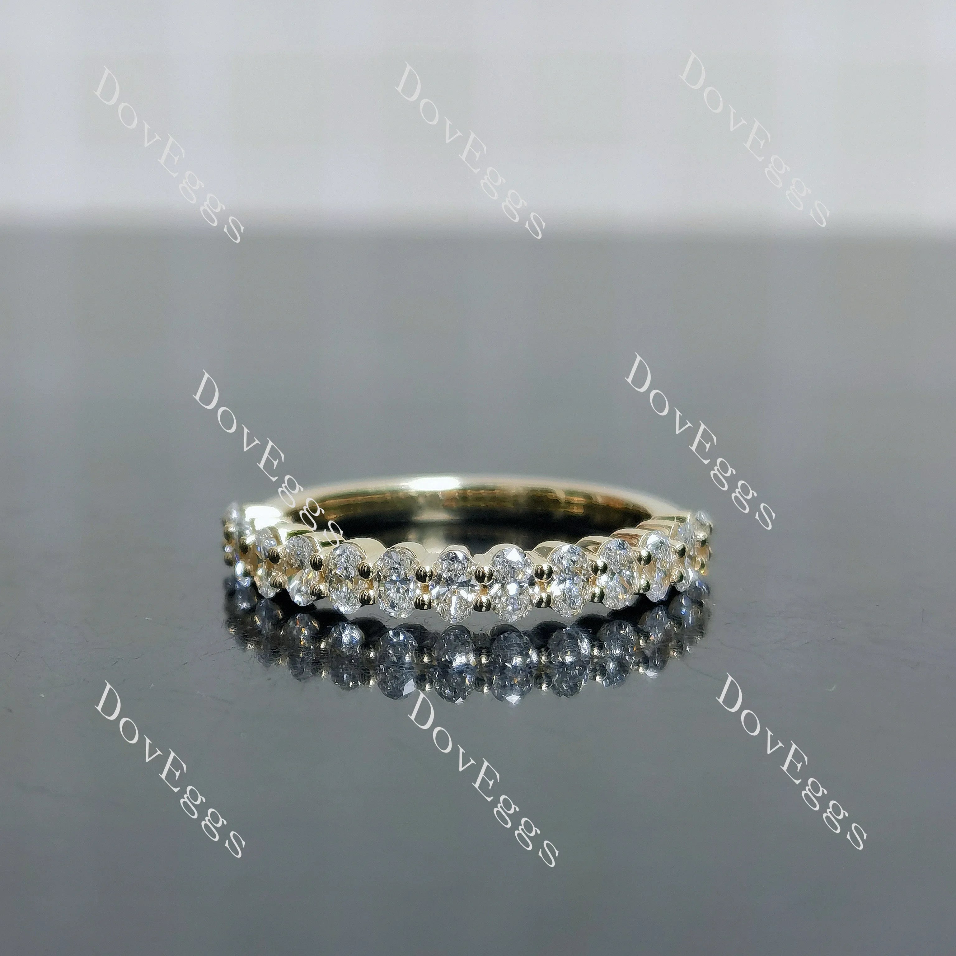 Oval half eternity pave moissanite/lab grown diamond wedding band-1.9mm band width| DovEggs