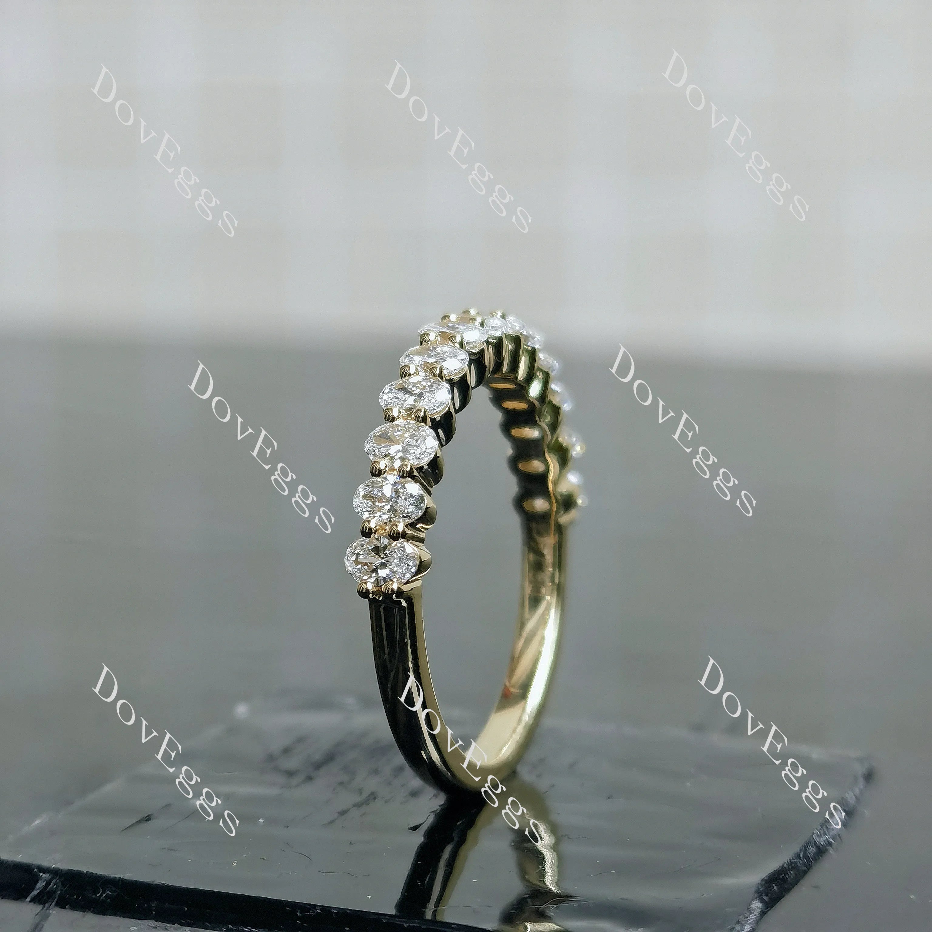 Oval half eternity pave moissanite/lab grown diamond wedding band-1.9mm band width| DovEggs