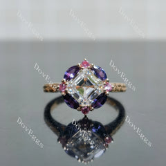 Summer Sunsets-Asscher halo carved vintage moissanite engagement ring| DovEggs