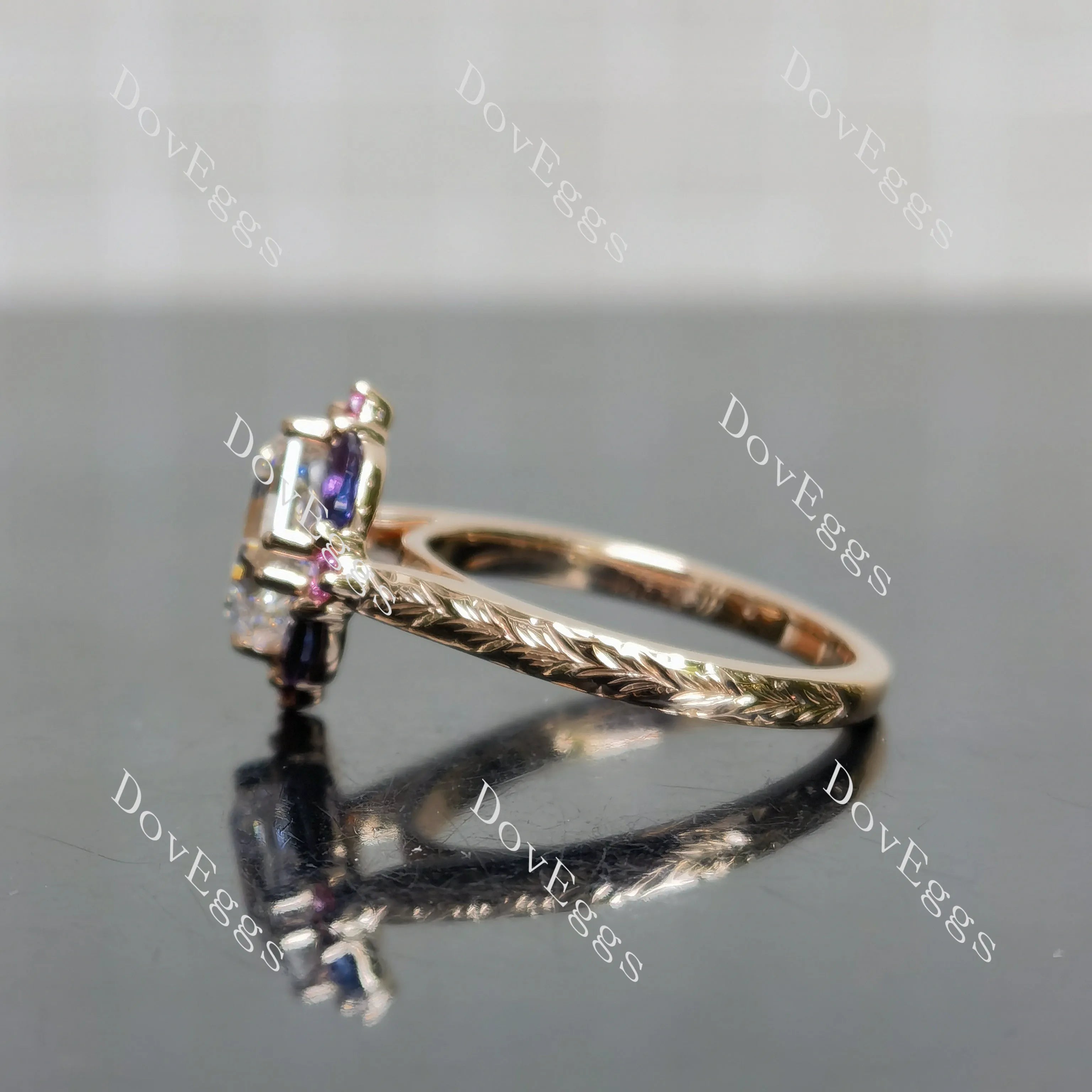 Summer Sunsets-Asscher halo carved vintage moissanite engagement ring| DovEggs