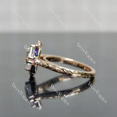 Summer Sunsets-Asscher halo carved vintage moissanite engagement ring| DovEggs