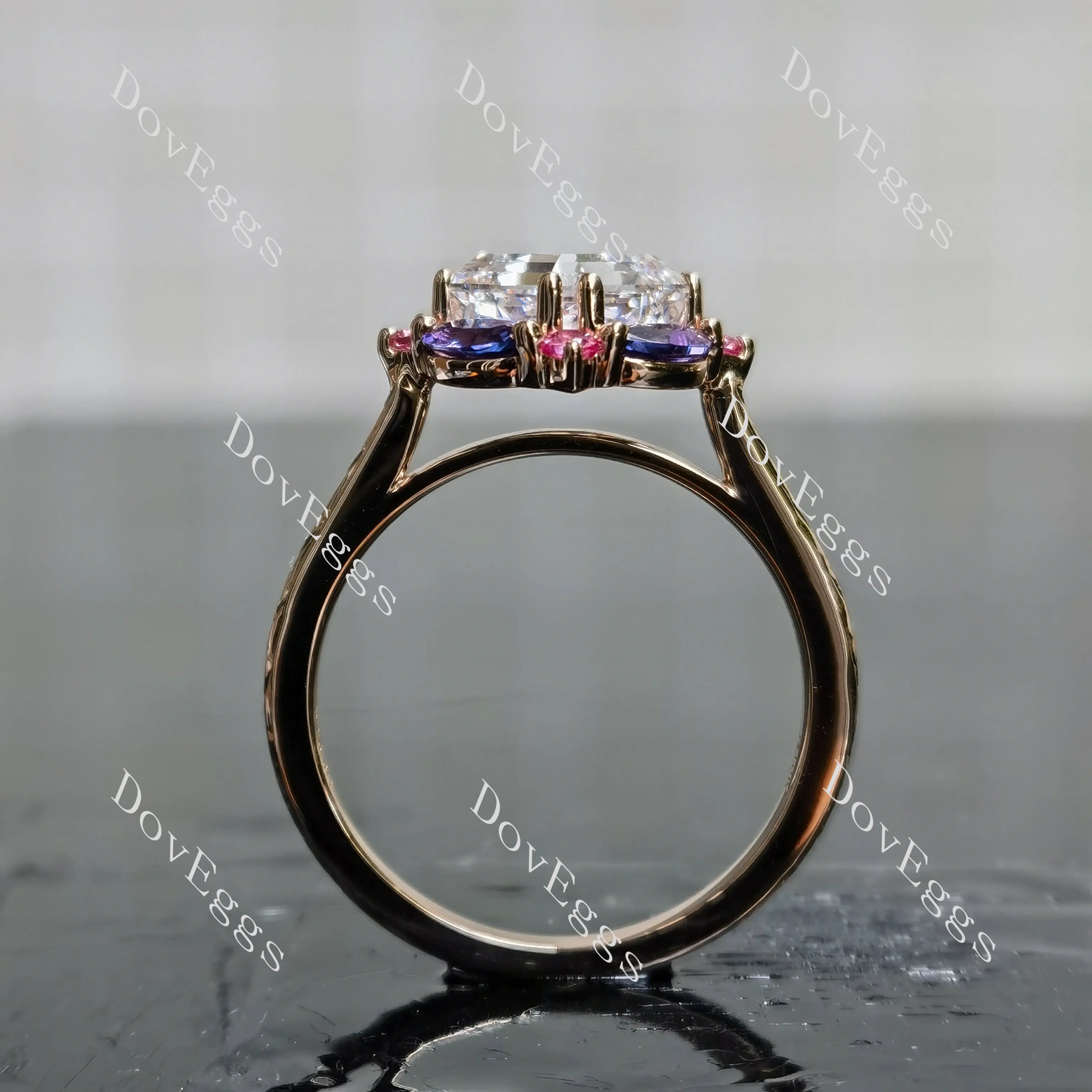 Summer Sunsets-Asscher halo carved vintage moissanite engagement ring| DovEggs