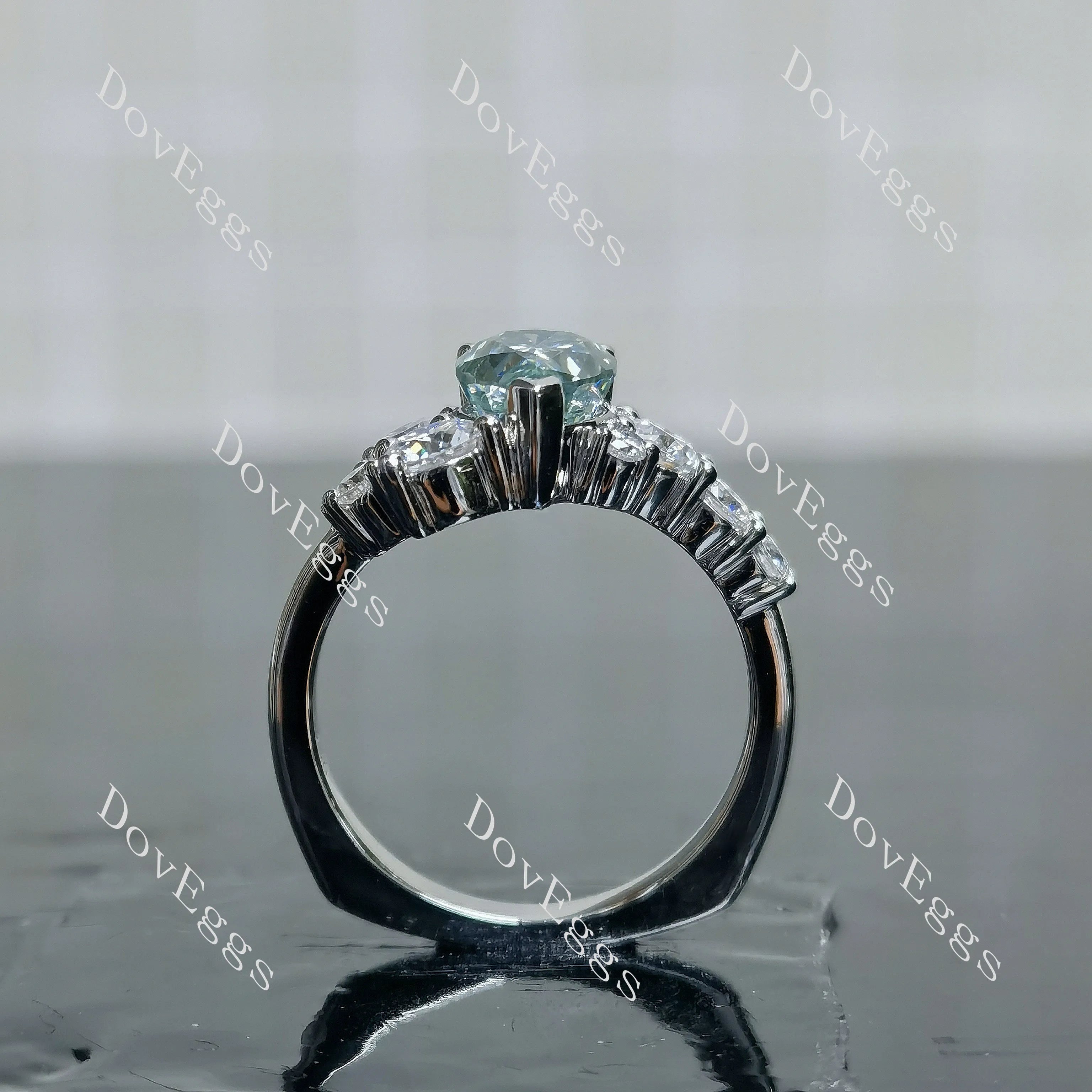 Pear side stones colored moissanite engagement ring| DovEggs