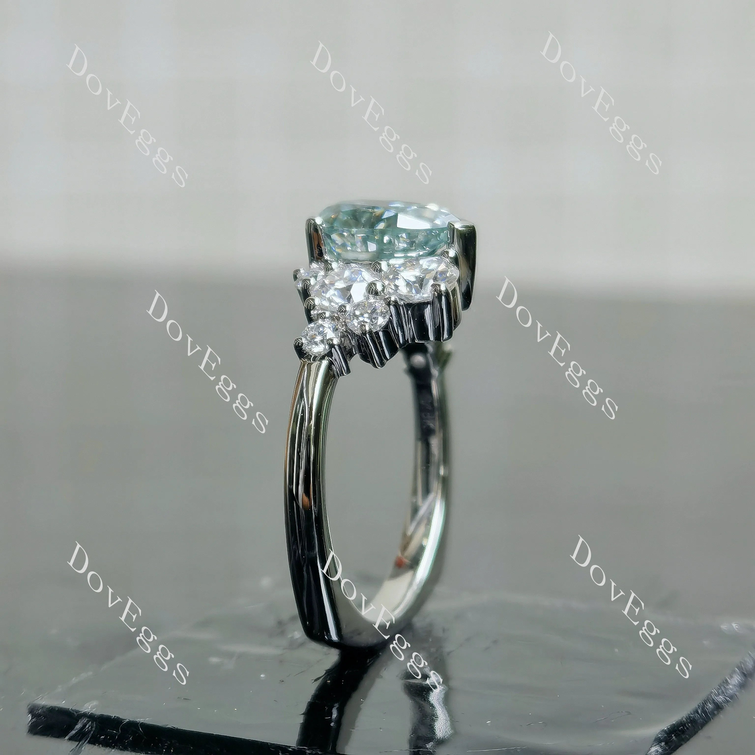 Pear side stones colored moissanite engagement ring| DovEggs