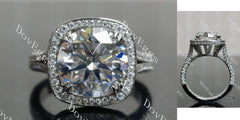 Round halo pave split shanks moissanite engagement ring| DovEggs