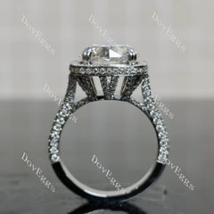 Round halo pave split shanks moissanite engagement ring| DovEggs