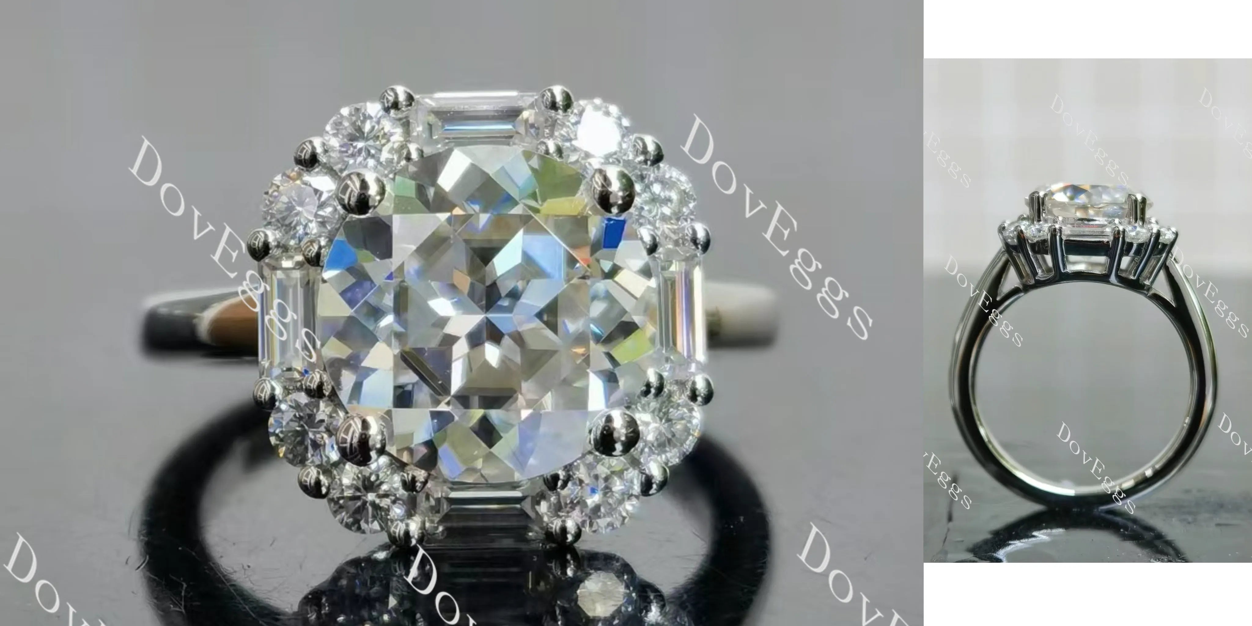 Round halo vintage moissanite engagement ring| DovEggs