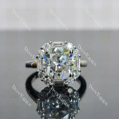 Round halo vintage moissanite engagement ring| DovEggs