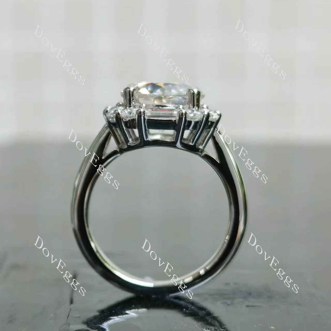 Round halo vintage moissanite engagement ring| DovEggs