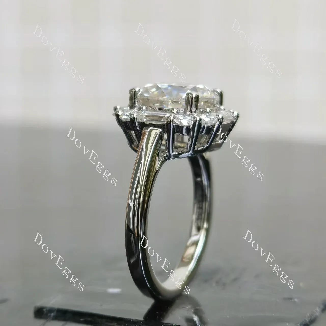 Round halo vintage moissanite engagement ring| DovEggs