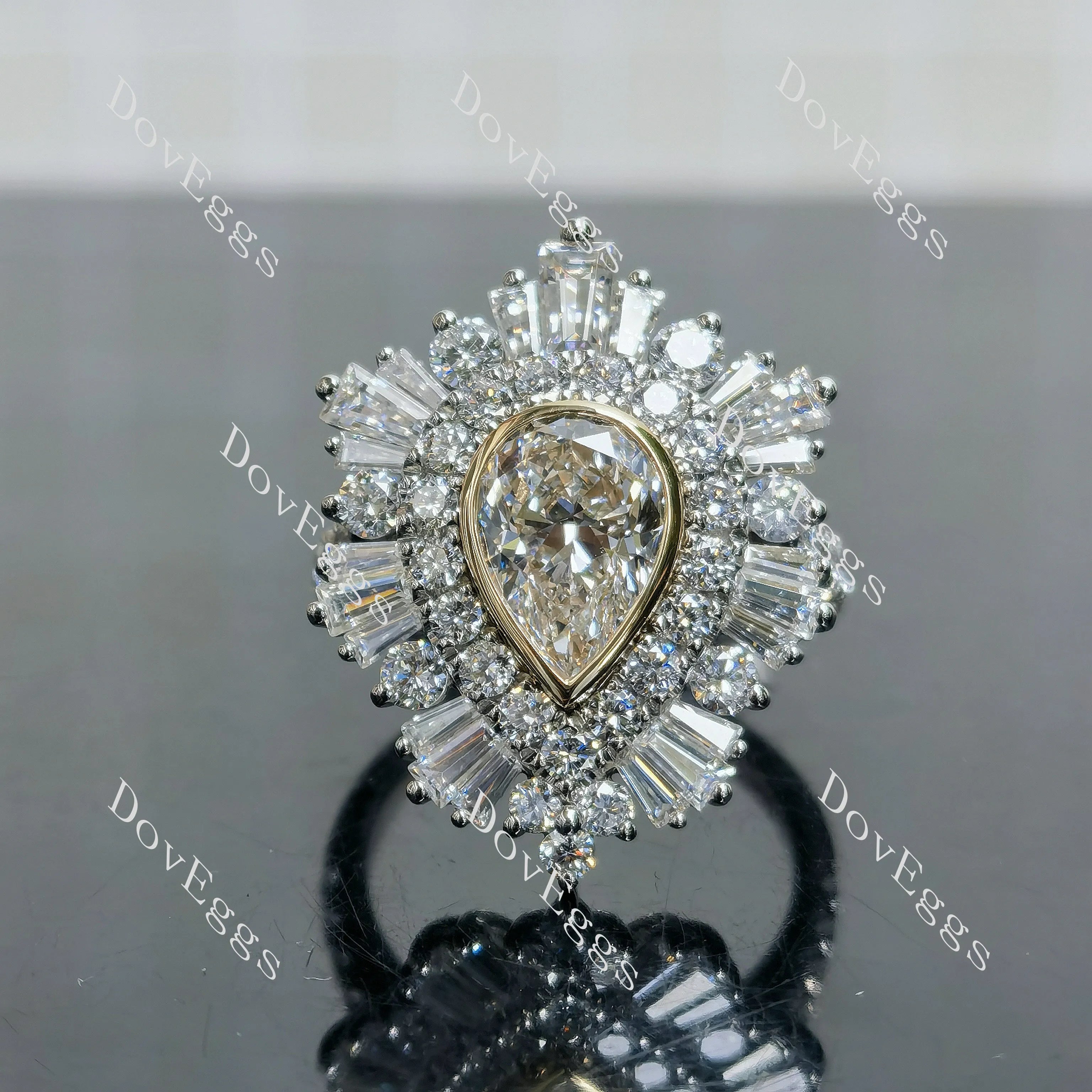 Debbie's Ballerina-Pear halo vintage moissanite engagement ring| DovEggs