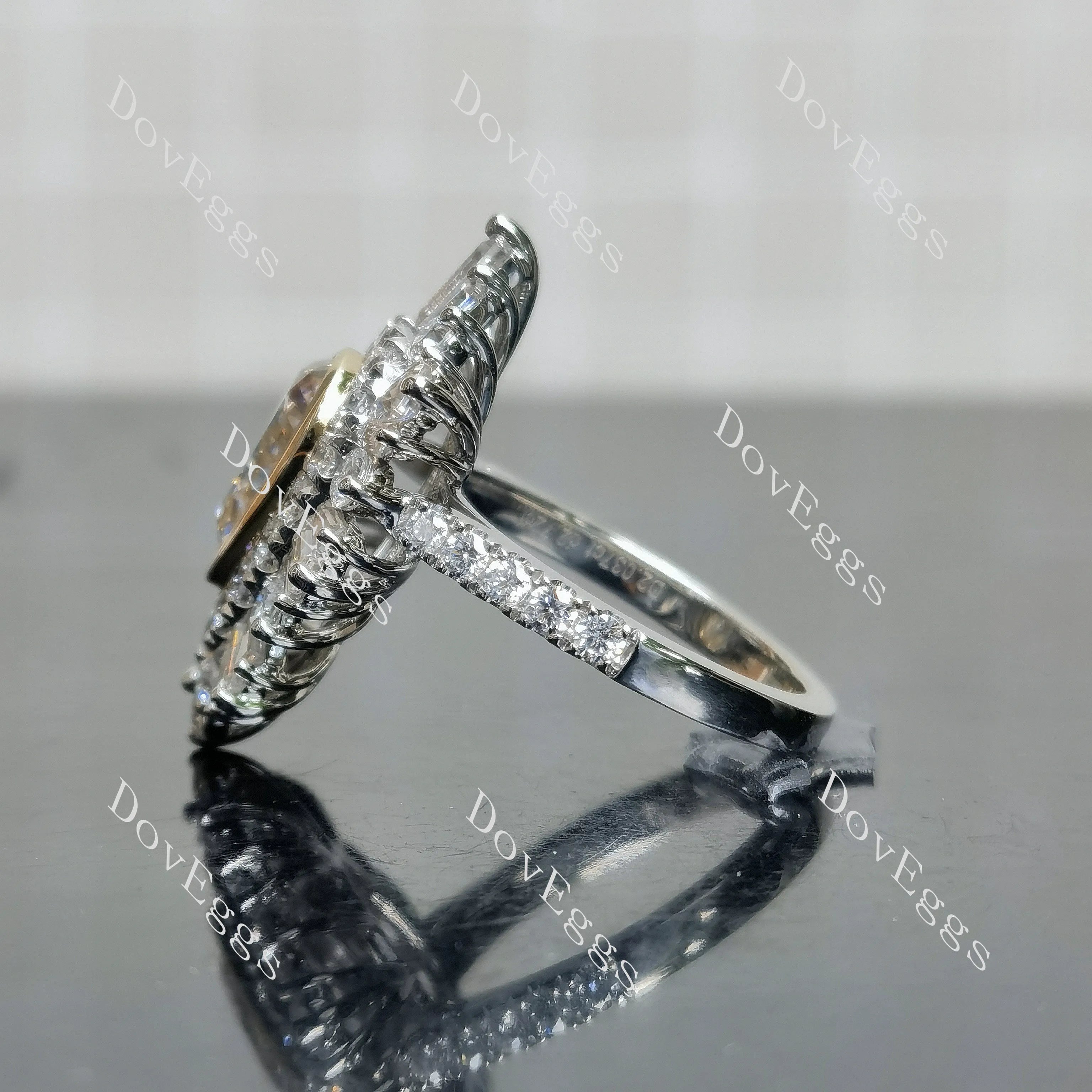Debbie's Ballerina-Pear halo vintage moissanite engagement ring| DovEggs