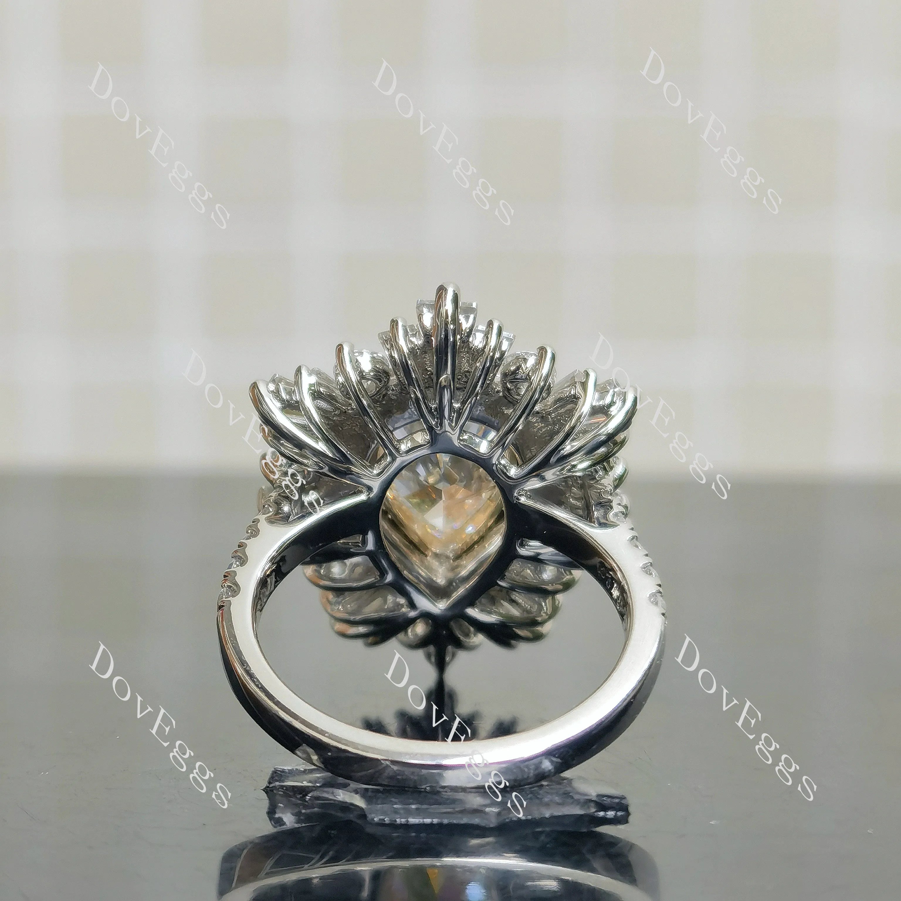 Debbie's Ballerina-Pear halo vintage moissanite engagement ring| DovEggs