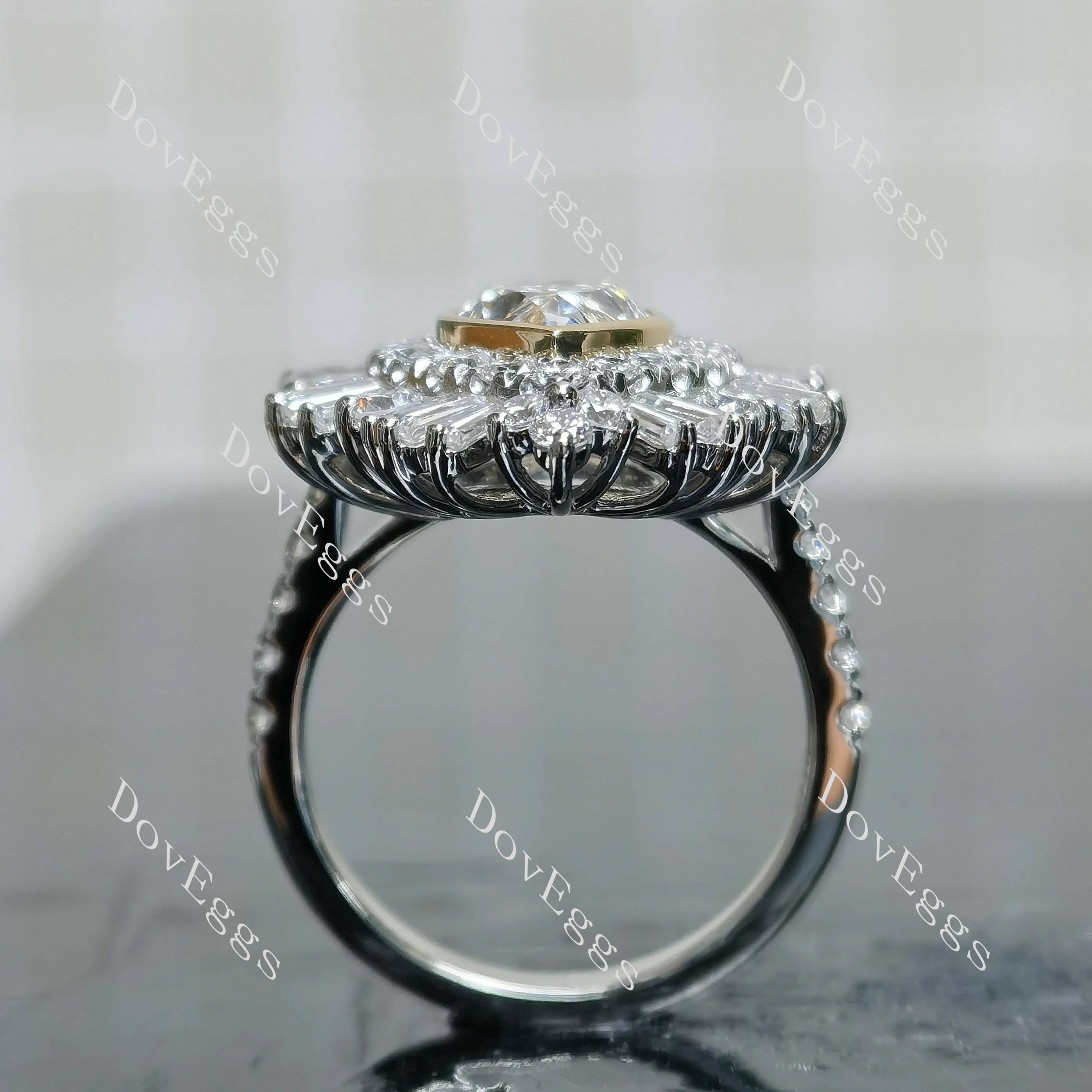 Debbie's Ballerina-Pear halo vintage moissanite engagement ring| DovEggs