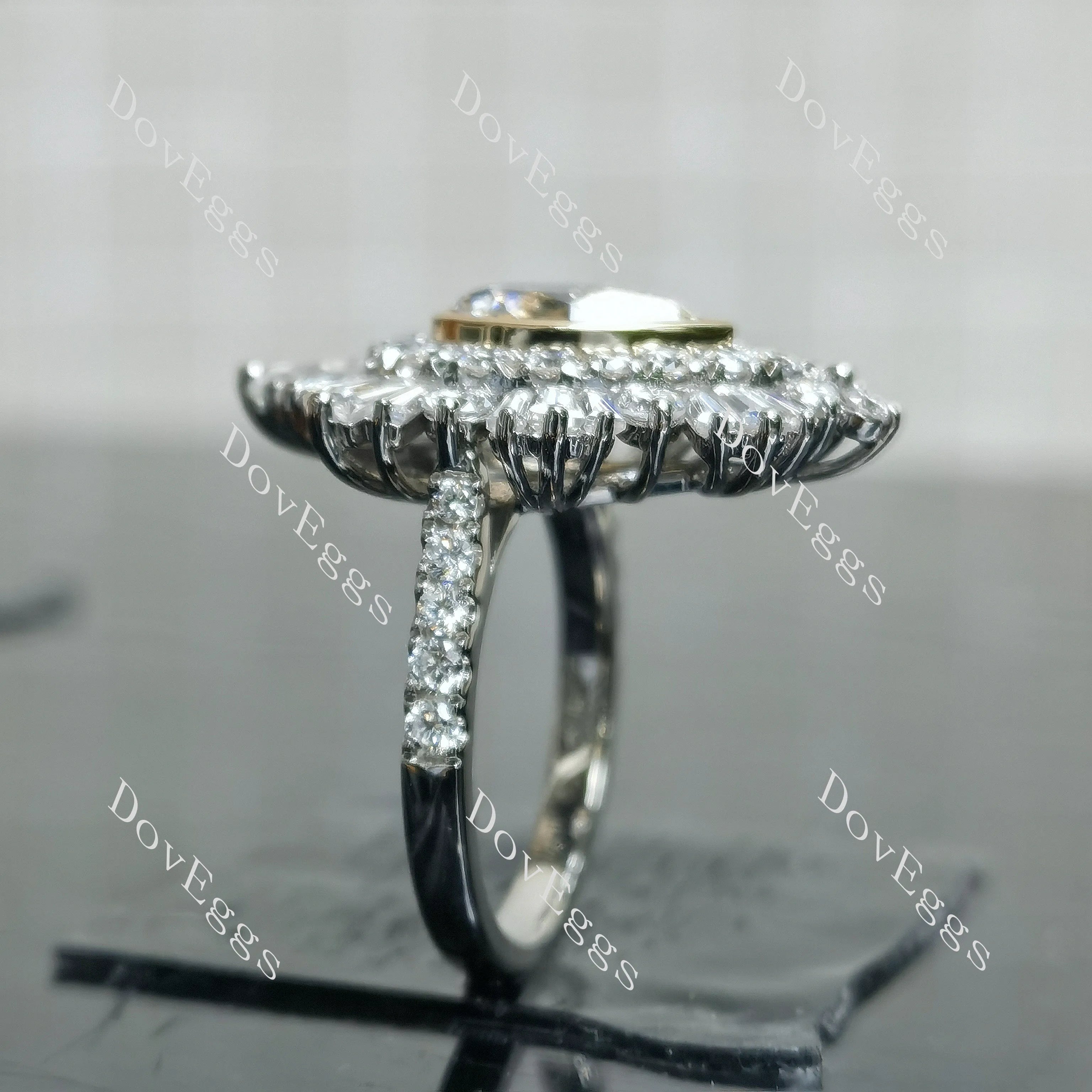 Debbie's Ballerina-Pear halo vintage moissanite engagement ring| DovEggs