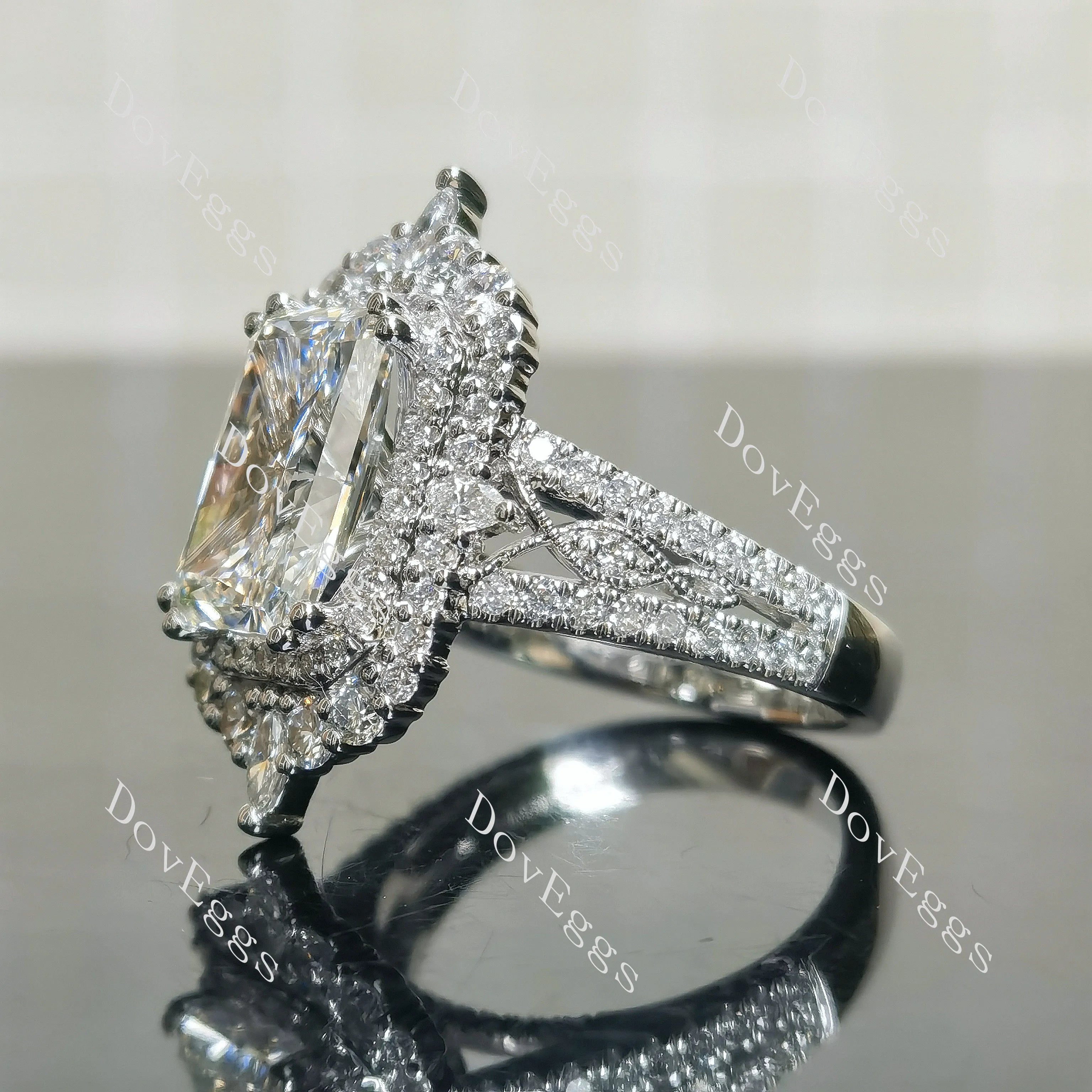 Doveggs halo pave vintage engagement ring only semi-mount only(Exclusively to DovEggs Stones)